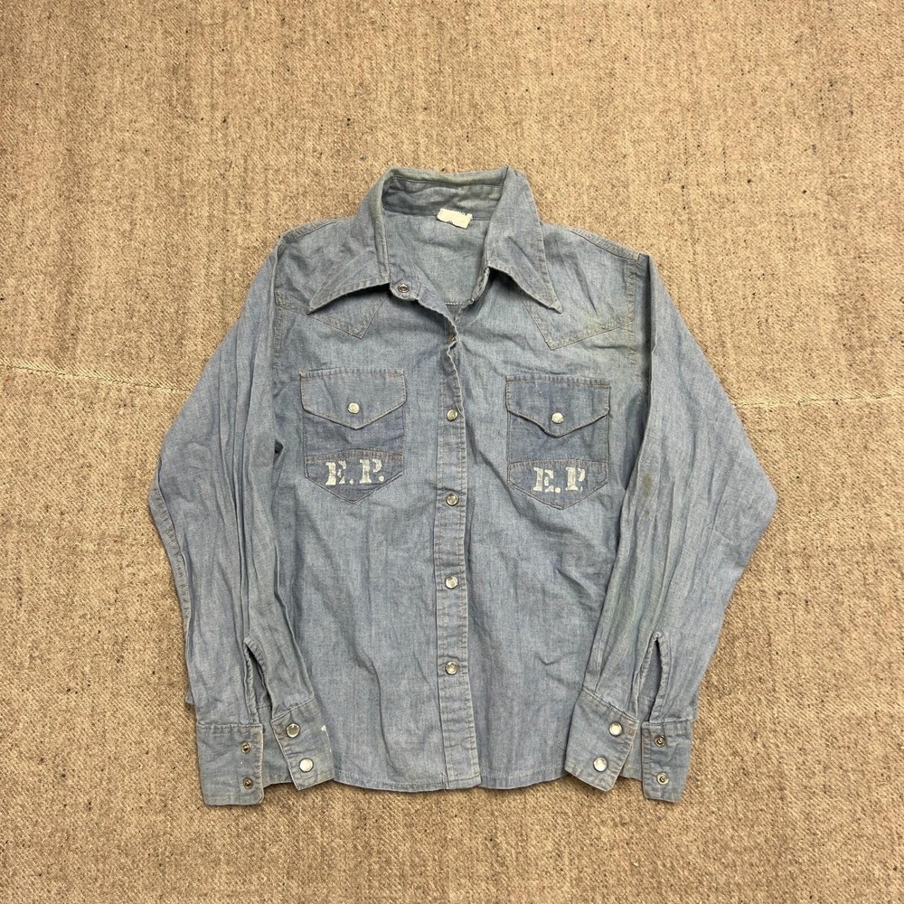 Vintage Elvis Presley Chambray Shirt Mens XS Blue 1970s